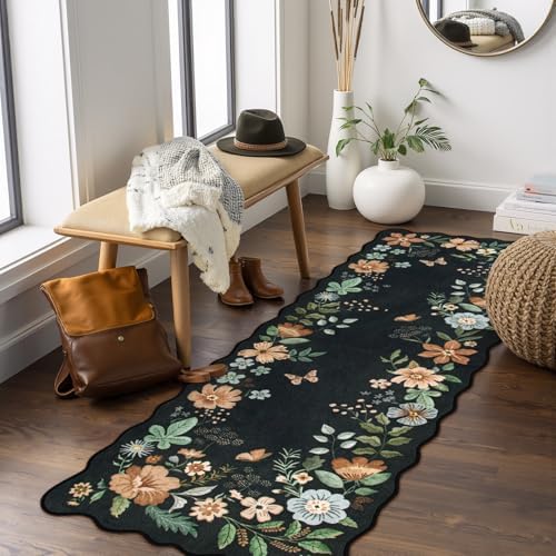 Lahome Floral Kitchen Runner, 2x5 Scalloped Washable Runner Rug Non Slip by Lahome