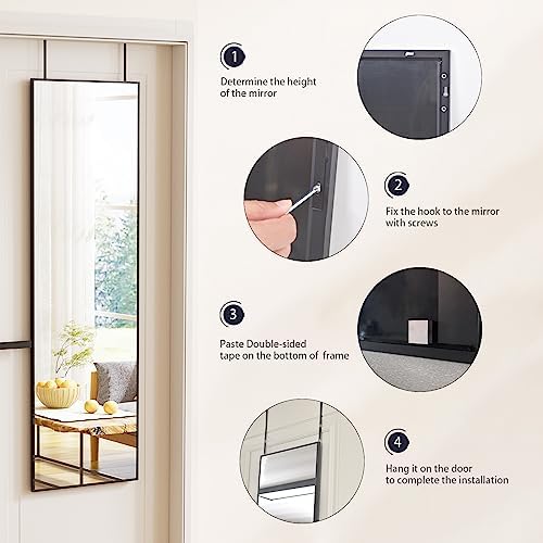 BEAUTYPEAK 16" x 50" Adjustable Height Over The Door Mirror, Black - Image 5