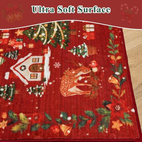 Washable Christmas Rug Runner 3x4: Non Slip Small Area Rug for Entryway Nursery Soft Low Pile Office Carpet Santa Claus Holiday Decor Throw Rug for Living Dining Room Bedroom Cute Home Decor（3x4，Red） - Image 7