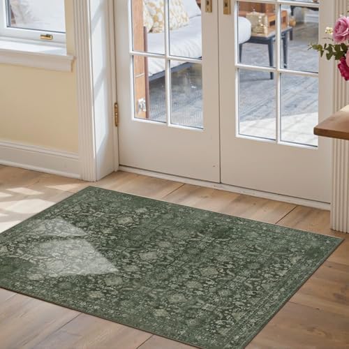 Rugxara 2x3 Entryway Rug Door Mat, Washable Samll Rug, Non Slip, Green - Image 2