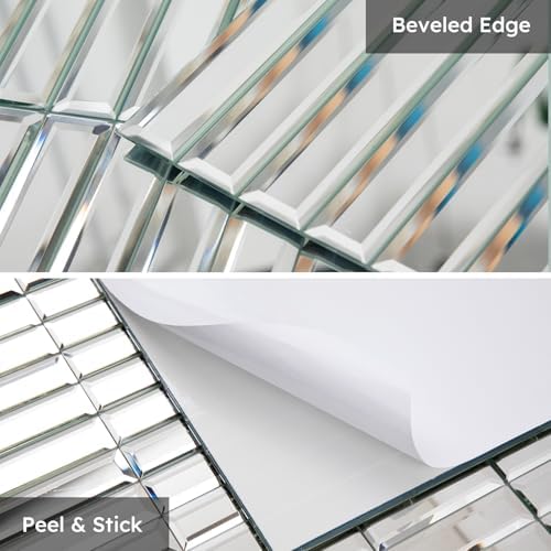 Diflart Mirror Peel and Stick Tile, 1.8 x 11.8 Inch, Beveled Mirror Strip Backsplash Tiles for Kitchen Bathroom Bar Accent Wall, Pack of 5 Sheets (Silver, 1.18x11.8 Inch) - Image 4