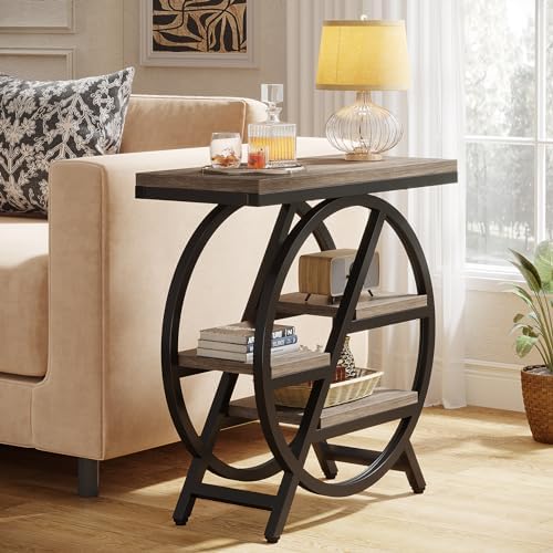 Tribesigns End Table Set of 2, 3-Tier Narrow Side Table with Storage, Wood Sofa Side Table with Geometric Metal Frame, Industrial Nightstand and Bedside Table for Living Room Bedroom - Image 4