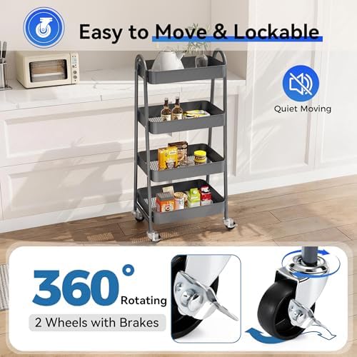 OLIXIS Metal 4 Tiers Rolling Storage Utility Cart with Lockable Wheels - Image 3