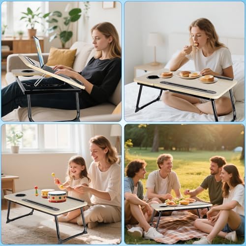 Laptop Bed Desk, Adjustable Lap Desk, Small Laptop Table with USB Charge Port, Desktop Card &Pen Slot, Cup Holder, Foldable Bed Tray Table for Couch Sofa Chair Floor Eating Working - Image 6