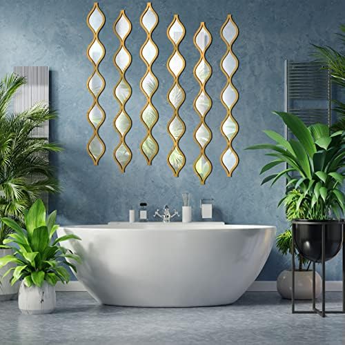 Yulejo 6 Pcs Acrylic Teardrop Mirror Decor - Narrow Wall Decor Boho Vintage Wall Art for Apartment Home Living Room Bathroom Bedroom Hallway (Gold Edge) - Image 6