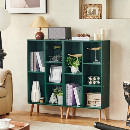 LEYAOYAO 5 Cube Bookshelf,Mid-Century Modern Bookcase with Legs,Dark Green - Image 6