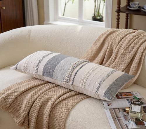 Cethom Boho Lumbar Pillow Covers 14x36 Inch Long, Grey Textured Decorative Couch Pillow Cases for Farmhouse Home Decor, Accent Cushion Cover for Sofa, Bed, Living Room, Bedroom, Pack of 1 - Image 5