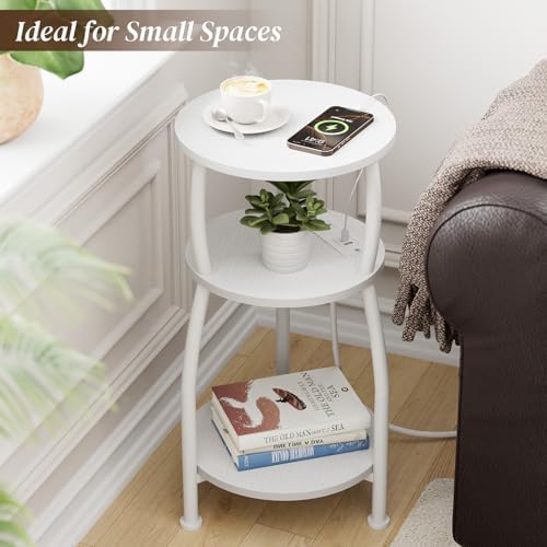 Round Side Table with Charging Station, Small Spaces Nightstand - Image 4