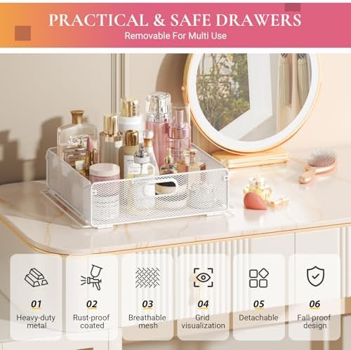 Goovilla Rolling Makeup Organizer Cart with Drawers, 5 Tier Metal, White - Image 4