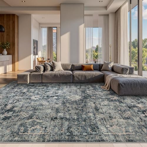 Rugxara Blue 10x14 Area Rugs for Living Room Bedroom Large Washable Rug - Image 4