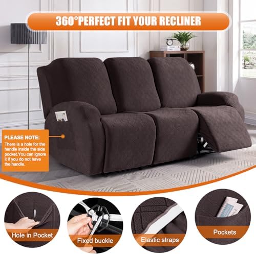 VANSOFY Stretch Recliner Couch Cover, Slipcover, Chocolate, 3 Seater - Image 5