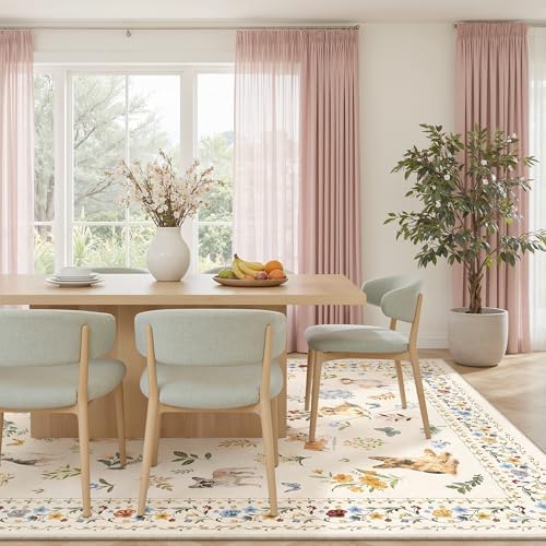 Soalmost Dog 9x12 Area Rugs for Living Room, Washable Animal Soft Rug Beige - Image 2