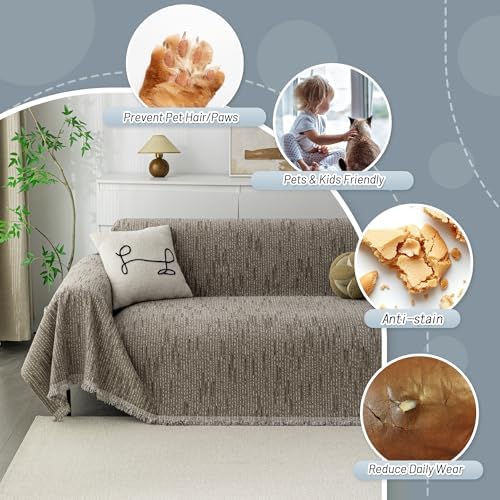 MYSKY HOME Loveseat Cover Sand Couch Cover Sectional Couch Covers for 2 Cushion Couch Sofa Thick Universal Chenille Sofa Cover with Tassel Durable Furniture Protector for Dogs 91" x 118" - Image 3