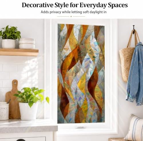 Amber Geometric Window Privacy Film 17x39in Static Cling PVC Glass Sticker - Image 4