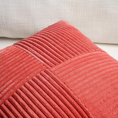 Fancy Homi 2 Packs Red Decorative Throw Pillow Covers 18x18 Inch for Living Room Couch Bed Sofa, Rustic Boho Farmhouse Home Decor, Soft Corss Corduroy Patchwork Textured Square Cushion Case 45x45 cm - Image 3
