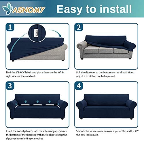 Asnomy Stretch Couch Covers Washable, loveseat Cover Slipcovers, Navy Blue - Image 6