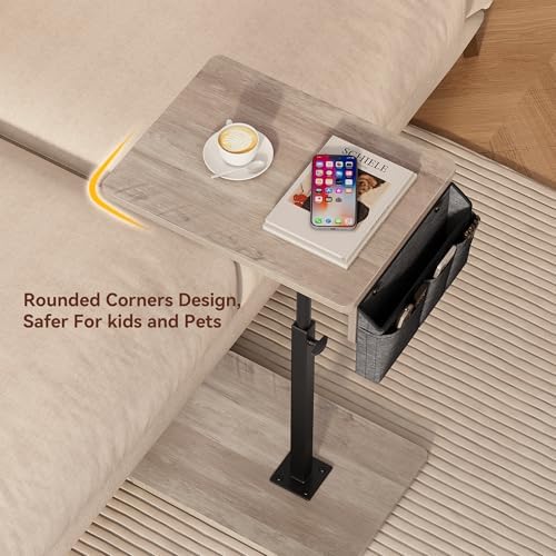 Vagusicc Sofa Armrest Tray Table for Couch, 360° Swivel Height Adjustable TV Tray Table for Small Spaces, Snack Side Table for Couch, Bed, Chair, C Shaped End Side Table for Eating, Reading, Laptop - Image 3