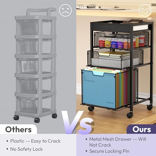 SWTYMIKI Rolling File Cart with Drawers - 4 Tier Under Desk Storage Craft Rolling Organizer Cart - Office Storage &Organization, Mobile Metal Filing Cabinet for Office and Home Black - Image 6