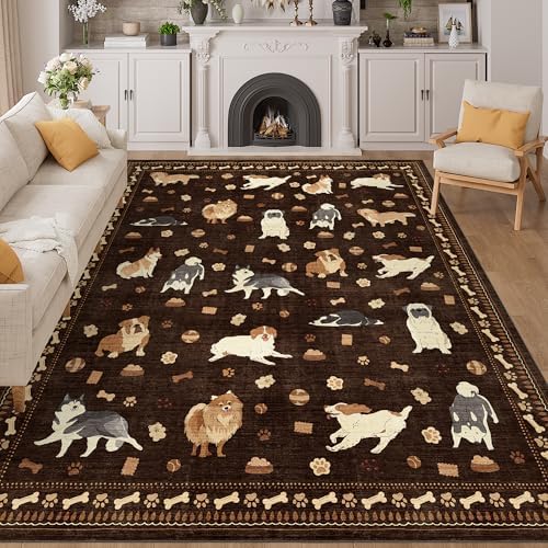 DUKINO 8x10 Area Rug, Washable Dog Rugs for Living Room Soft, Brown by DUKINO