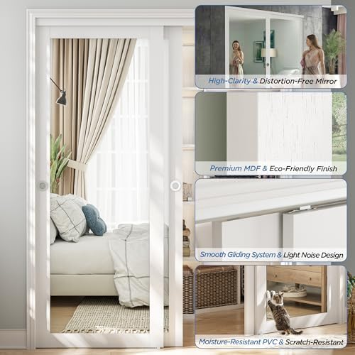 48"(Double 25") x 80" Mirrored Sliding Closet Door Hardware Track Kits - Image 3