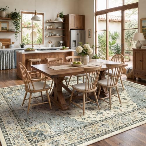 AMADA HOMEFURNISHING 8x10 Washable Area Rug, Low-Profile Large Area Rug with Non-Slip Backing & Durable Edge Binding, Vintage Large Rugs for Living Room, Bedroom, Dinning Room - Image 2