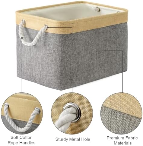 TheWarmHome Storage Basket for Organizing - Fabric Large Cubes 3 Pack 16x12x12 inch Baskets, Cube Storage Bin for Shelves Organizer Closet Cloth Gift Toy (Gold & Grey) - Image 6