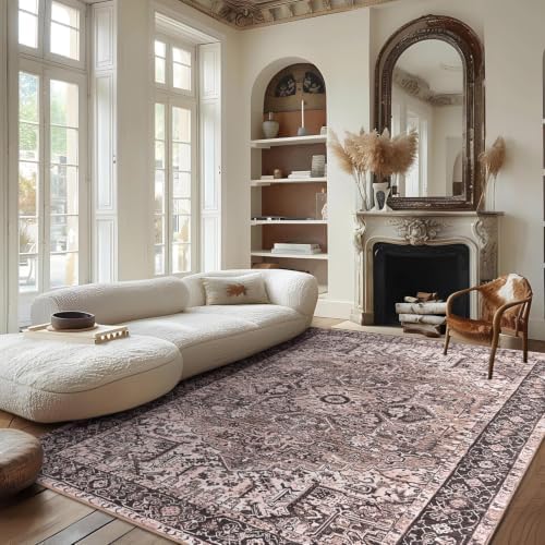 Hanples 5x7 Area Rugs for Living Room, Washable Rug Vintage Floral, Brown by Hanples