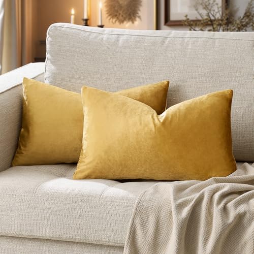 GIGIZAZA Golden Velvet Pillow Covers 12x20 Decorative Pillows Pack of 2 - Image 6