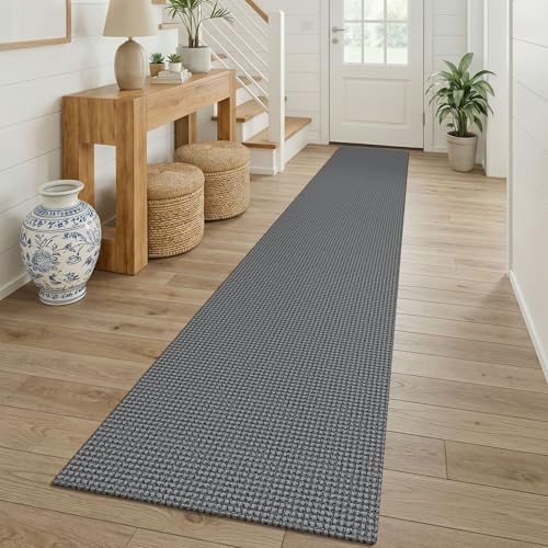 KOZYFLY Cotton 2x12 Runners Rugs for Hallway, Long Washable Runner Rug, Woven Non Slip Kitchen Runner, Braided Entryway Rug, Floor Carpet for Entry, Aisle, Hall, Grey/Dark Grey by KOZYFLY