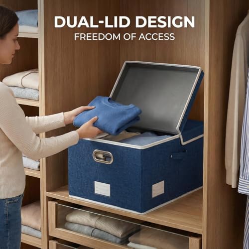 PRANDOM Storage Bins with Lids [3-Pack] Linen Fabric Foldable Storage Boxes Organizer Containers Baskets Cube with Cover for Bedroom Closet Office Royal Blue(23.4X15.9X11.4) - Image 4