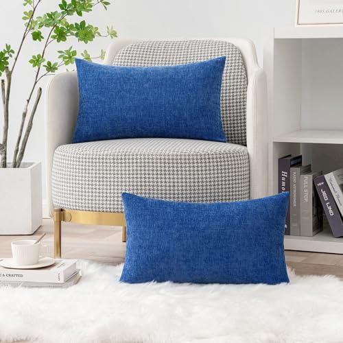 MIULEE Soft Chenille Lumbar Throw Pillow Covers Royal Blue 12x20 Pack of 2 - Image 5
