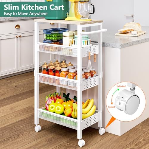 Vivihomety 4-Tier Laundry Utility Rolling Storage Cart with Wheels, Metal - Image 2