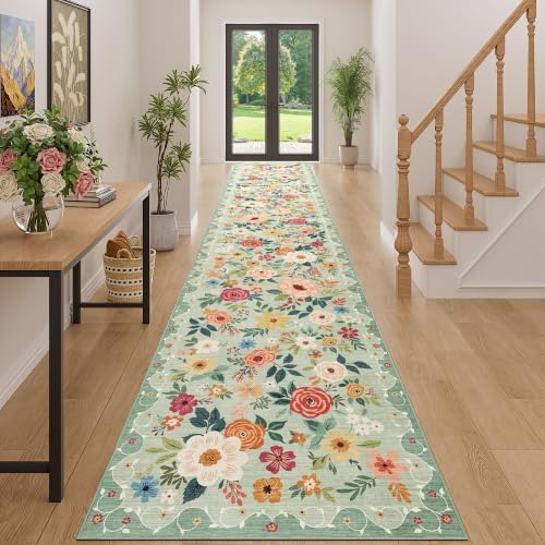 DUKINO 3x16 Runner Rug for Hallway, Non Slip Long Washable Rug, Green by DUKINO