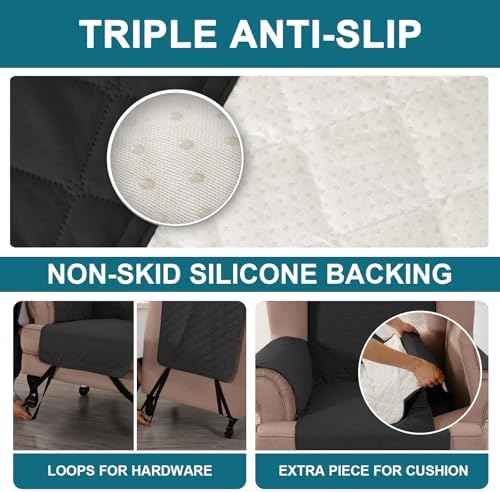 Turquoize 100% Waterproof Wing Chair Cover Wing Armchair Slipcovers, Black - Image 4