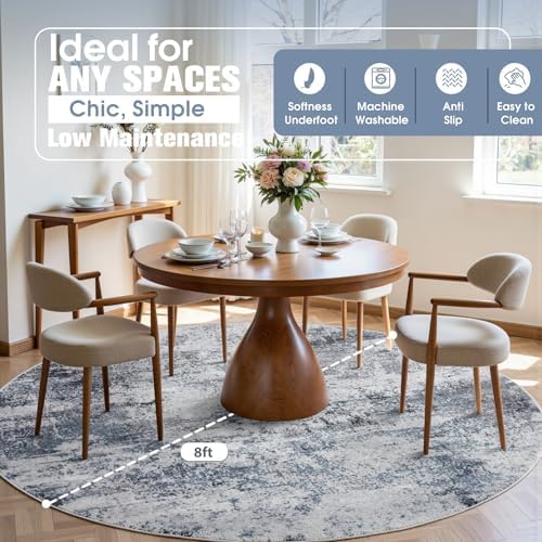 Aelenmu Round Rug 8ft Washable Rug for Dining Room Living Room Blue Grey - Image 3