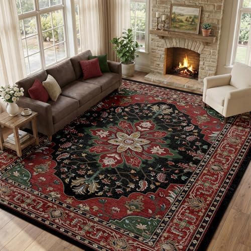 RELEANY Washable Area Rug, Large 10'x12', Red/Black - Image 2