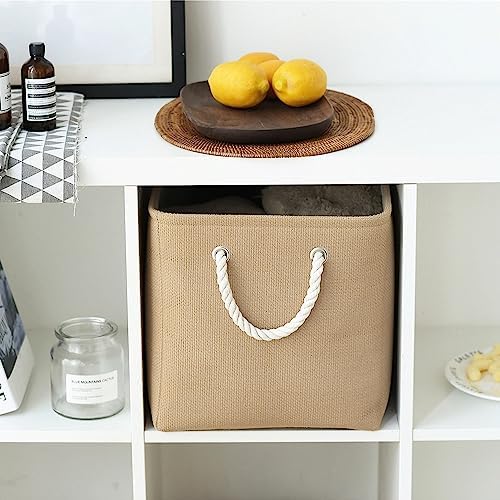 TheWarmHome Organization and Storage Basket for Organizing - 3 Pack 16x12x12 inch Cube Fabric Storage Cubes, Storage Bin for Shelves Gift Closet Organizer Cloth Toy (Beige) - Image 4