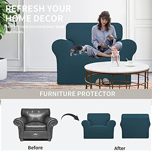Easy-Going Stretch Oversized Chair Slipcover with Arm Washable Deep Teal - Image 4