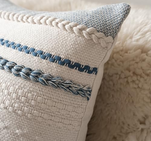 Cethom Boho Throw Pillow Covers 12x20 Inch Set of 2, Blue Textured Decorative Couch Pillow Cases for Farmhouse Home Decor, Accent Cushion Cover for Sofa, Bed, Living Room, Bedroom - Image 3
