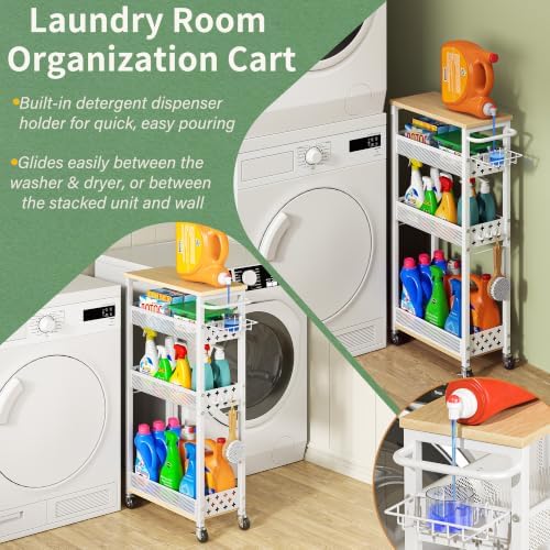 OKZEST Slim Laundry Room Organization Cart with Detergent Dispenser Holder - Image 2