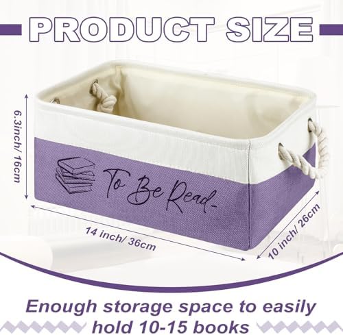 Marsui 1 Pcs TBR Basket Book Storage Bin Bookish Gifts, White Purple - Image 2