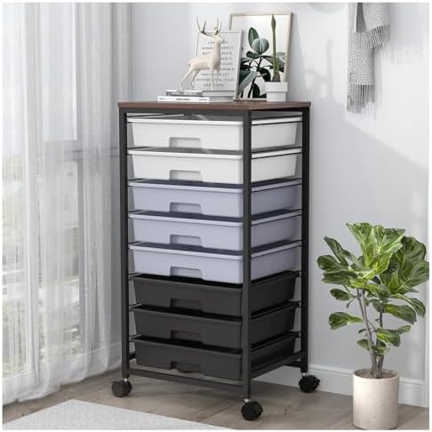 SYKIARIOL Rolling Cart with Drawers,8 Drawers Utility Cart,Grey Gradient by SYKIARIOL