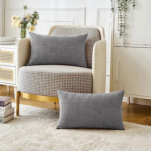 MIULEE Soft Chenille Lumbar Throw Pillow Covers Dark Gray 12x20 Pack of 2 - Image 5