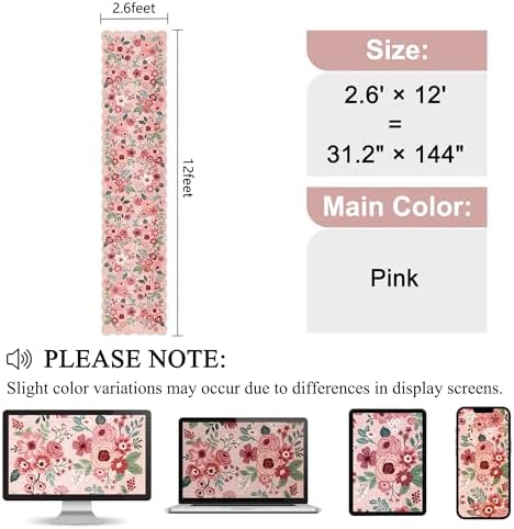 DUKINO 2.6x12 Washable Runner Rug, Floral Non Slip Long Kitchen Rug, Pink - Image 2