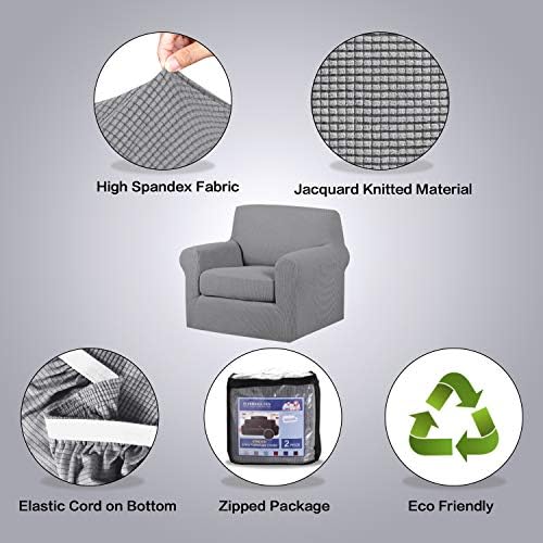 H.VERSAILTEX 2-Pieces Armchair Cover Chair Slipcovers with Arms Furniture Protector Cover Fit Armchair Width Up to 47 Inch, Jacquard Spandex Couch Covers Armchair Slipcover - Dove, Chair - Image 4