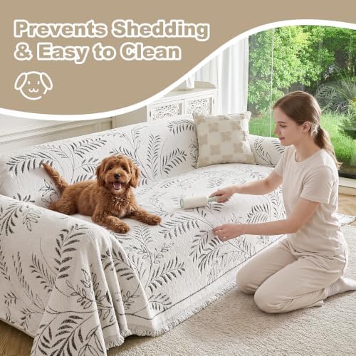 Couch Cover for Dogs Washable Sofa Cover, Sectional Couch Covers, Sofa Covers for 2 Cushion Couch, Non Slip Stripe Sofa Slipcovers Furniture Protector (Eucalyptus Brown 91x150) - Image 6