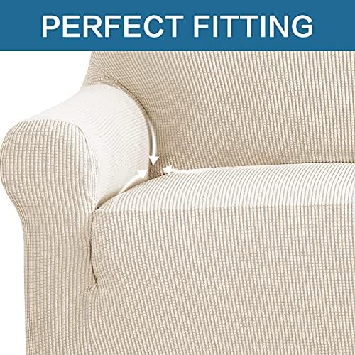 H.VERSAILTEX Stretch Sofa Covers for 3 Cushion Couch Covers Sofa Slipcovers for Living Room Feature Thick Checked Jacquard Fabric with Elastic Bottom, Sofa Large - Natural - Image 5