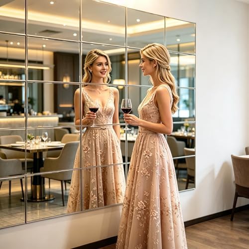 4-piece Glass Full Length Wall Mirror Tiles, 8 × 10 inch self-Adhesive Frameless Small Mirror Brick, Suitable for Home Gyms, bedrooms, Doors, and Bathroom Glass Mirrors (4Pcs 8 * 10) - Image 3