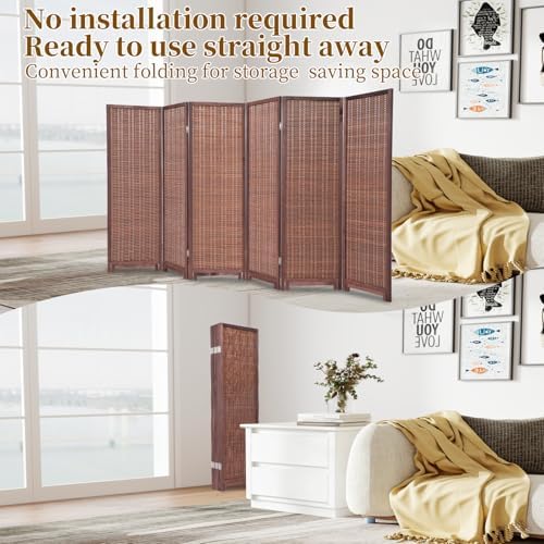 Bamboo Room Divider 6 Panel 47" H, 360°Rotating Feet Privacy Screen,Brown - Image 4