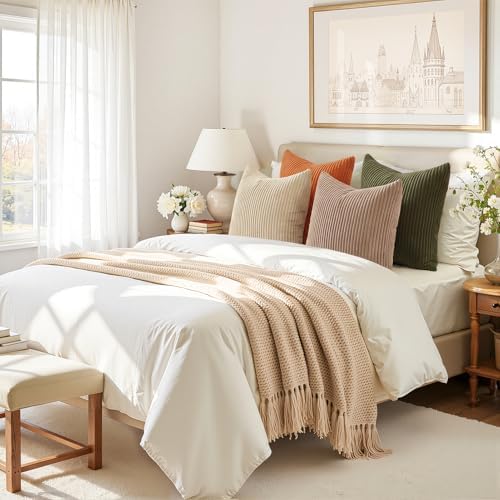 Topfinel 20x20 Sofa Pillow Covers Rust and Olive Green Velvet Throw Pillow Covers Boho Farmhouse Cushion Cases Soft Corduroy Fall Home Decor for Couch Bed Sofa Living Room Pack of 4 - Image 5